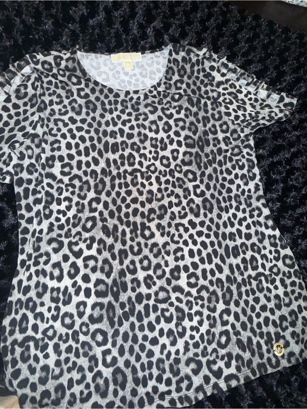 Michael Kors Black and White Leopard Short Sleeve Tee